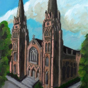 Cathedral in Albany. Prints of acrylic painting of the Immaculate Conception Cathedral located in Albany, NY.