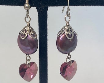 Love Song.  Pearl heart Swarovski purple silver