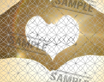 May include: A heart shape formed by two hands against a golden sunset background with a geometric pattern overlay. The text "LOVE YOURSELF" is at the bottom of the image.
