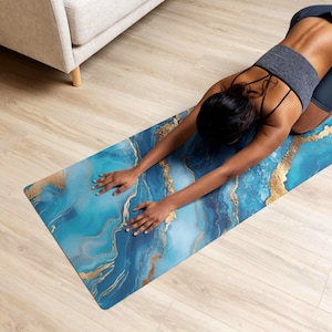 Abstract Blue Marble Yoga Mat: Non-Slip Suede & Rubber