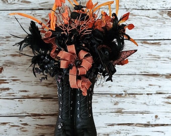 Witches Boots Halloween Centerpiece: Gothic Black & Orange Decor