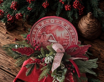 Two-Sided Christmas Centerpiece, Holiday Table Decoration, Rustic Winter Arrangement 23x14