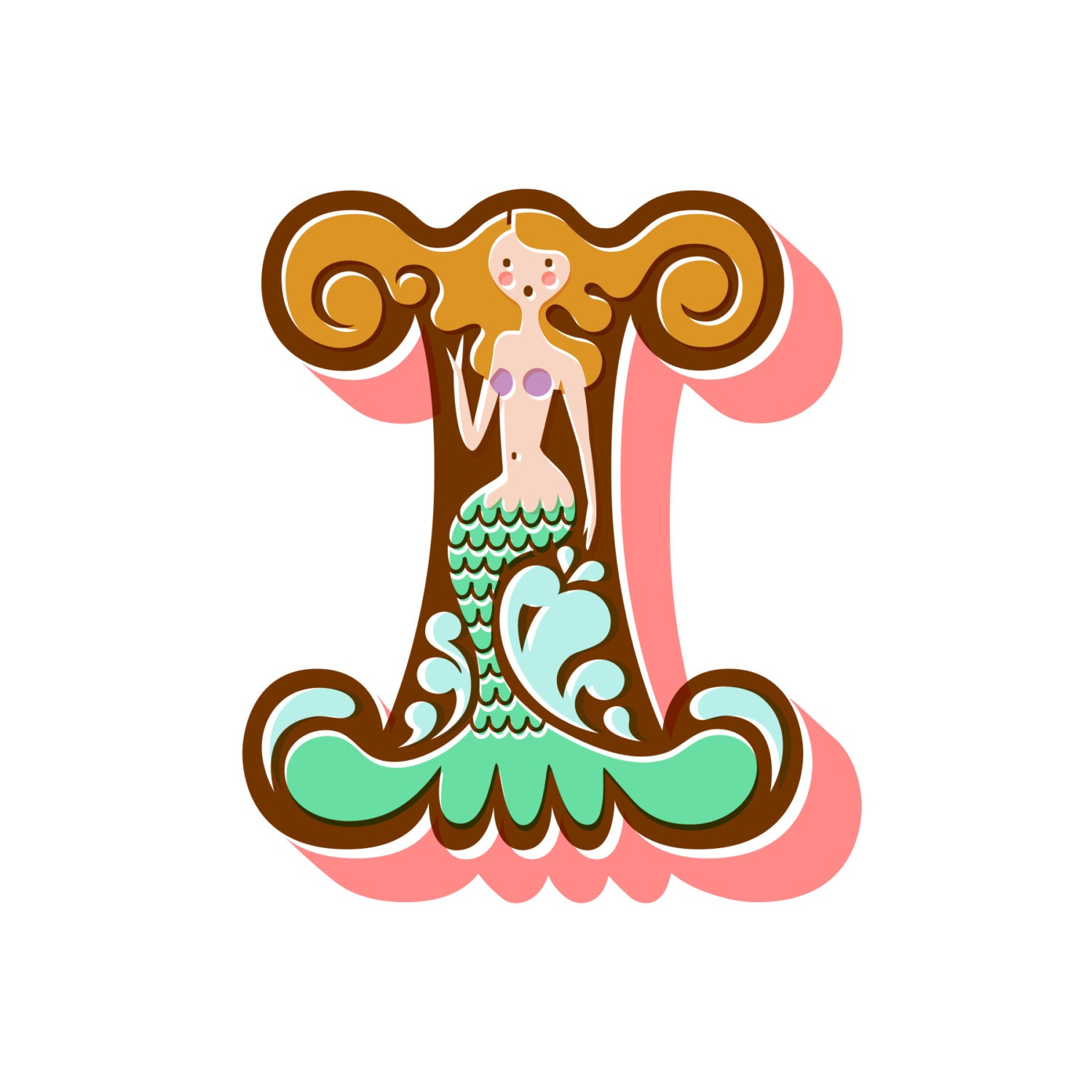 11x14 mermaid letter i giclee print on fine art paper etsy