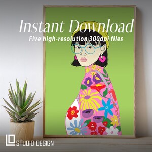 Colorful Asian Girl Wall Art | Instant Download | Printable Wall Art | Wall Decoration | Digital Prints | Inspired Art | Home Decor | Modern