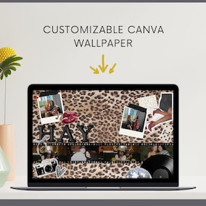 Plantilla de lienzo para fondo de pantalla de leopardo para portátil / Collage de fondo de escritorio / Fondo de pantalla para MacBook y iPad / Descarga digital