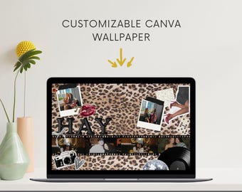 Plantilla de lienzo para fondo de pantalla de leopardo para portátil / Collage de fondo de escritorio / Fondo de pantalla para MacBook y iPad / Descarga digital