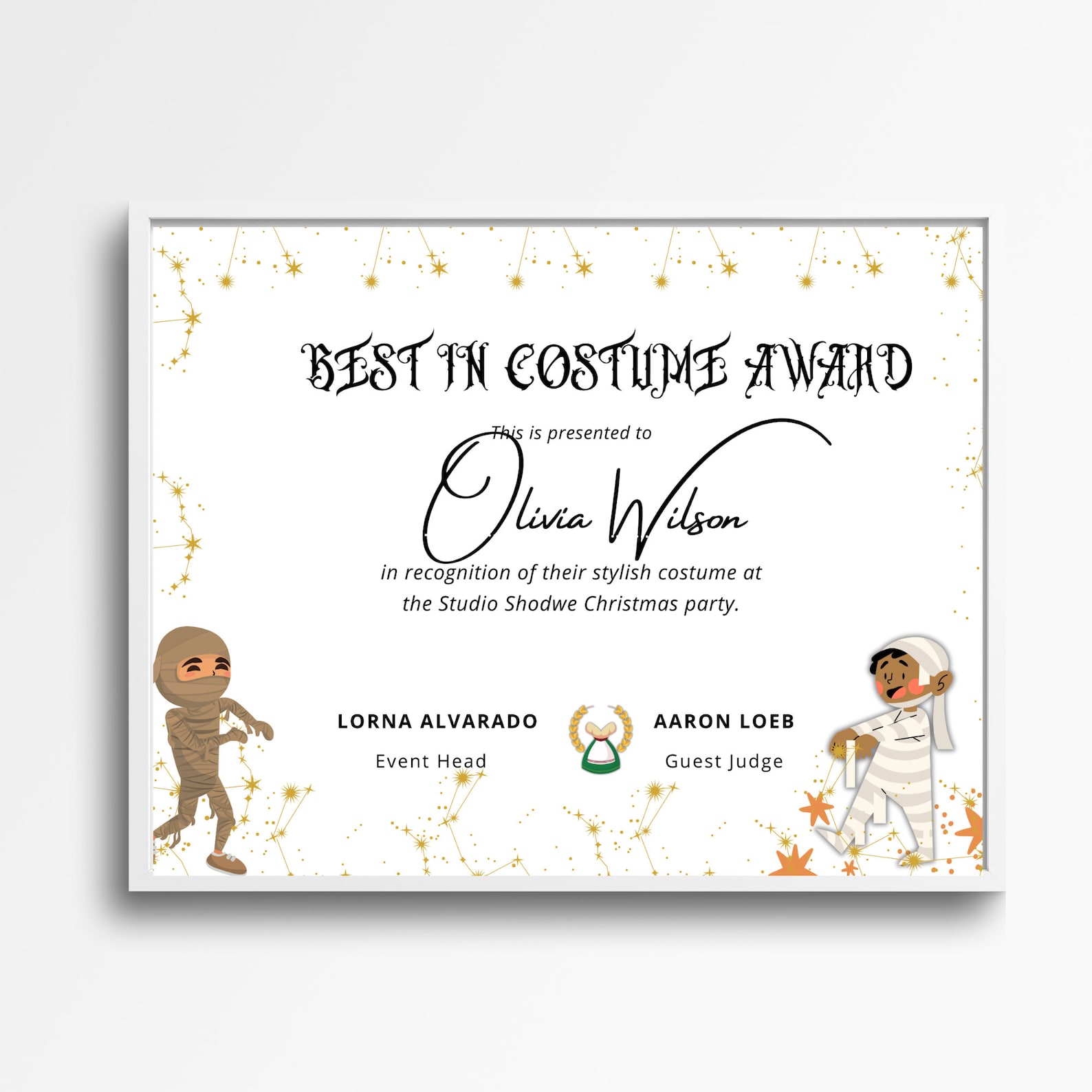 Custom Best in Costume Award Certificate Personalized Costume Contest ...