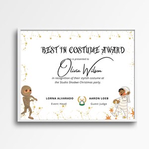 Custom Best in Costume Award Certificate | Personalized Costume Contest ...