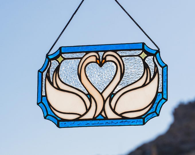 Swan Stained Glass Suncatcher - Heart Window Hanging, Handmade