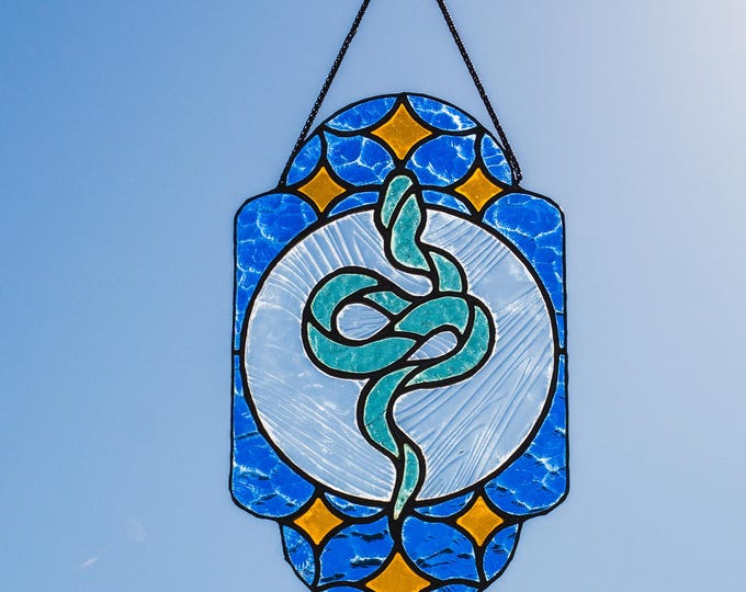 Green Snake Stained Glass Suncatcher, Reptile Lover Gift