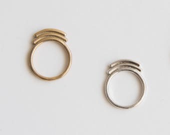 Isal Ring - Cast Bronze, Sterling Silver Arch, Arcs Stacking Ring