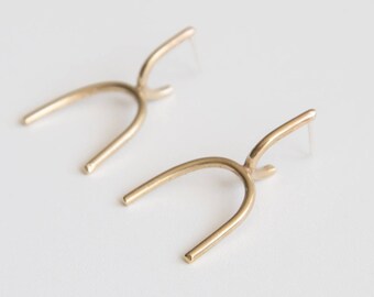 Lyra Earrings - Cast Sterling Silver Studs, Medium Drop Simple Arch, Curve Earrings