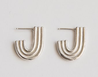 Isal Earrings - Cast Bronze, Sterling Silver Studs, Curved Arcs, Primitive and Tribal Inspired