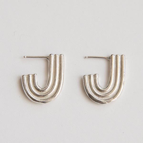 Isal Earrings - Cast Bronze, Sterling Silver Studs, Curved Arcs, Primitive and Tribal Inspired