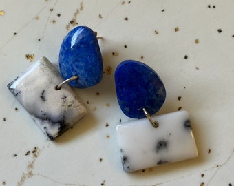 Lapis Lazuli Opal Stone Stud Earrings