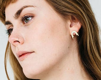 Ursa Stud Earrings - Cast Bronze, Sterling Silver Arch, Curved Arcs, Primitive and Minimalist Studs