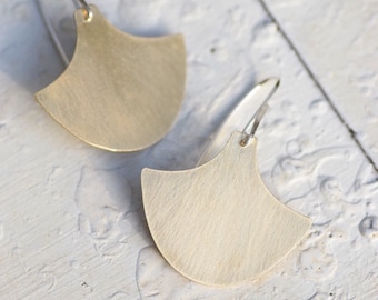 Minimalist Geometric Leaf Earrings, Moroccan, Tribal, Egyptian Inspired Drop Earrings, Gold Brass Fan Earrings || Lore Single Earrings