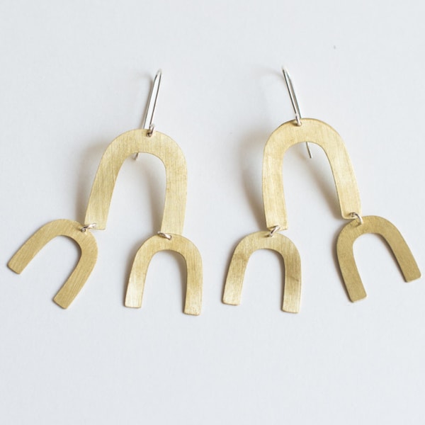 Gold Messing Geometrische Ohrringe: Minimalistische Sterling Silber Ohrringe