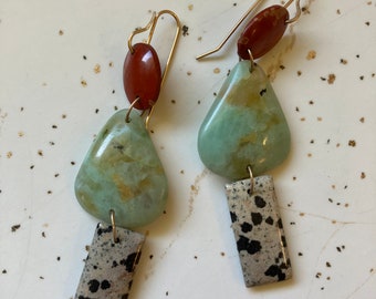 Triple Dangle Stone Earrings