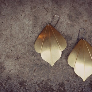 Bohemian Gold Earrings,  Boho Brass Earrings, Moroccan Drop Earrings, Large Leaf Earrings | Large Luma Earrings