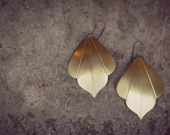 Boho Brass Leaf Earrings: Moroccan Gold Dangle Earrings