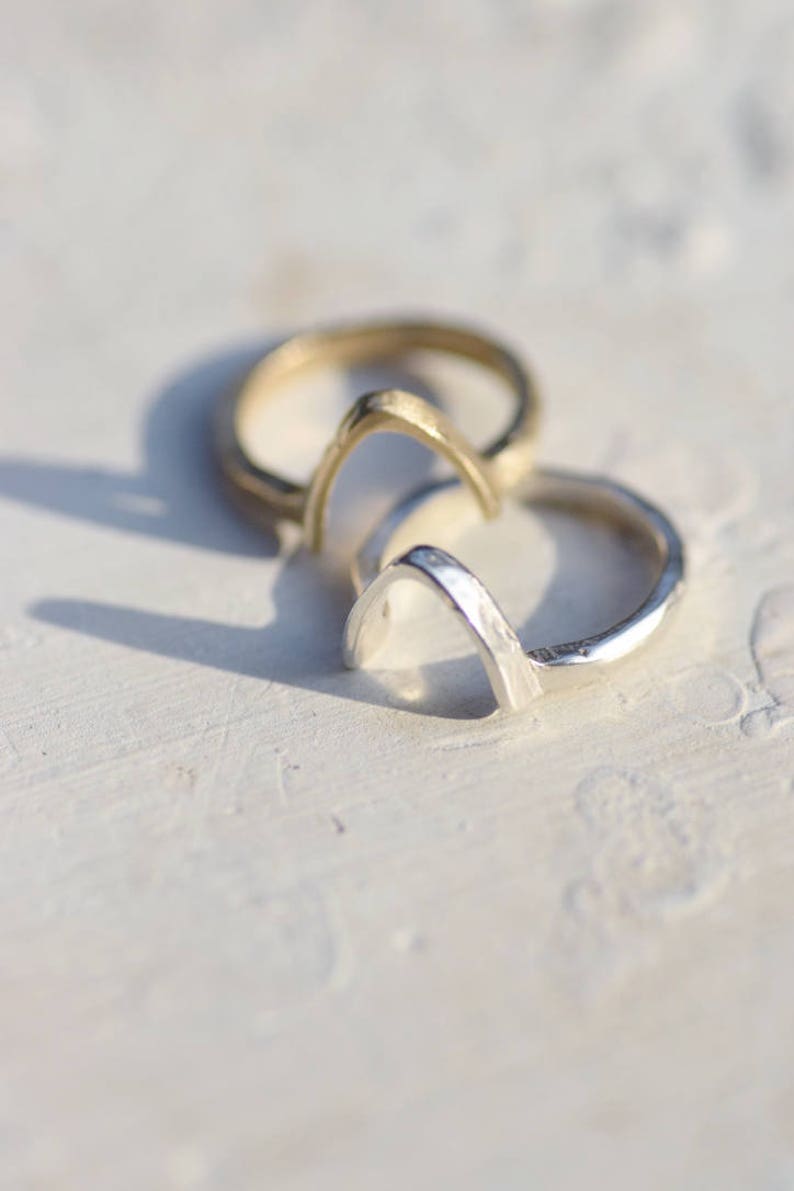 Organic Gold Minimal Stacking Ring, Silver Arc Ring, Statement Triangle Ring, Simple Wedding Band, Unisex Ring Band Thin Abode Ring image 1