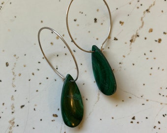Green Malachite Stone Hoops Earrings