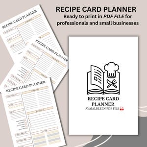 de carte de recette élégante marron minimaliste | Planificateur de recettes épurées imprimable | Organiseur de cuisine numérique modifiable esthétique en format PDF