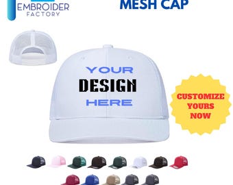 Custom Trucker Mesh Cap for Men & Women - Personalized Embroidered Truck Hat Adjustable Snapback, Personalized Hats, White