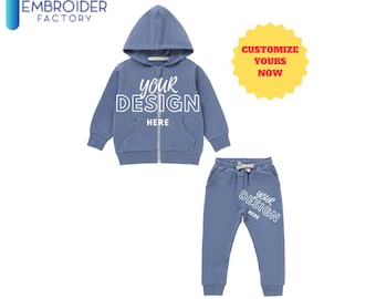 Conjunto de sudadera con cremallera para niños pequeños con personalización: conjunto de suéter personalizado para niños de Embroider Factory