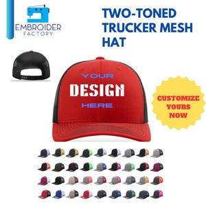 Custom trucker mesh pet voor heren en dames - gepersonaliseerde geborduurde truckpet verstelbare snapback, gepersonaliseerde hoeden, rood-zwart