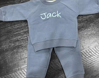 Custom Embroidered Crewneck  Toddler Sweatsuit, Personalized Sweatsuit for Baby Girls and Boys, Design Photo Text Logo by Embroider Factory