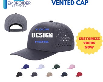 Gorra personalizada de 6 paneles con ventilación láser - Gorra Dad Life bordada, logotipo personalizado, visera plana, gorra snapback de 6 paneles para exteriores, gris