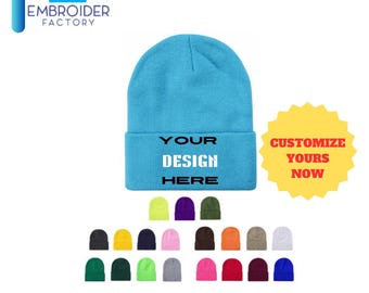 Gorro largo de punto personalizado para hombre y mujer, gorro elástico personalizable, azul cielo, de Embroider Factory