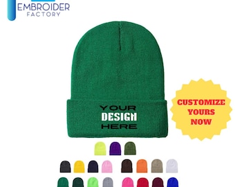 Gorro largo de punto personalizado para hombre y mujer, gorro elástico personalizable, color verde, de Embroider Factory
