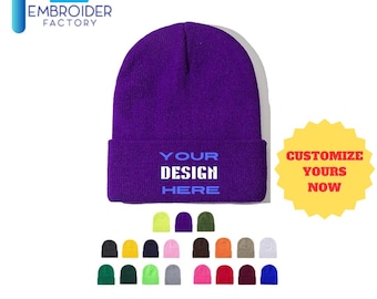 Embroider Factory Bonnet long en tricot personnalisé pour homme et femme, bonnet extensible à personnaliser - Violet