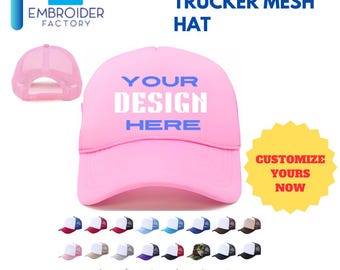 Gorra de camionero de malla con esponja personalizada: gorra Dad Life con bordado personalizado, 100 % poliéster, panel frontal de espuma personalizable, color rosa