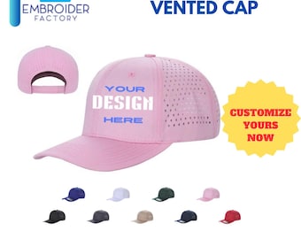 Custom 6-Panel Laser-Vented Hat - Embroidery Dad Life Hat, Text Logo Personalized Hat, Flat Brim,  Outdoor 6-Panel Snapback Cap, Pink
