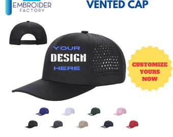 Gorra personalizada de 6 paneles con ventilación láser - Gorra Dad Life bordada, logotipo personalizado, visera plana, gorra snapback de 6 paneles para exteriores, color negro