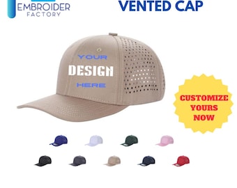 Custom 6-Panel Laser-Vented Hat - Embroidery Dad Life Hat, Text Logo Personalized Hat, Flat Brim,  Outdoor 6-Panel Snapback Cap, Khaki