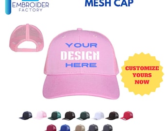 Gorra de malla personalizada para hombre y mujer: gorra de camionero bordada, ajustable, color rosa