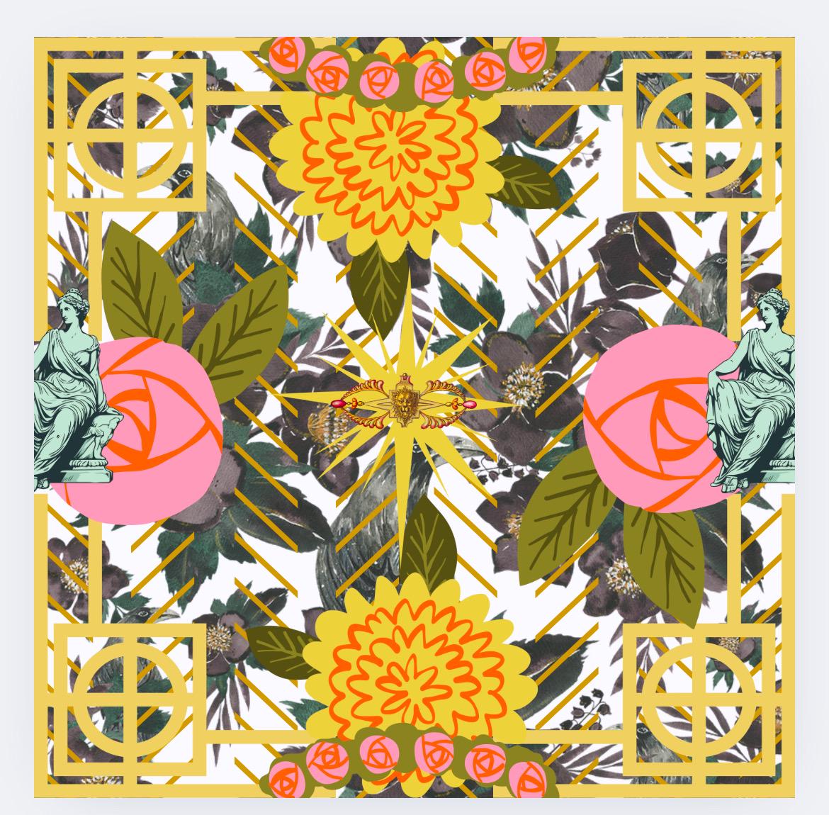 MAT Mahjong ChinoiserieWhimsical MAT, Mahjong Card Table Cover, Chinese Border, Trendy Classic trellis statue Design