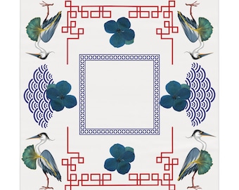 Cranes Chinoiserie Mahjong Tablecloth