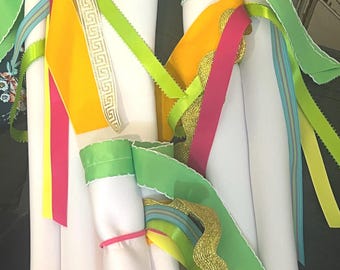 MAHJONG BAGS FOR mats racks & tiles With Multi color ribbons