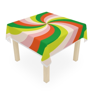 Golvend retro jaren 70 helder tafelkleed, mahjong lunchkaarttafel polyblend hoes, groovy rand, trendy klassiek