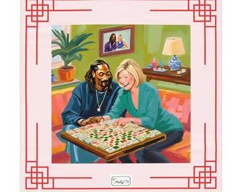 Tablecloth, Funny Mahjong Lovers Gift, Girls Weekend Decor, Snoop and Martha Playing Mahjong Design
