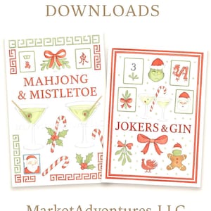 Mahjong Christmas NEW 2025 Download Mahjong and Mistletoe Jokers and Gin Chinoiserie Grandmillenial designs for clip art use and printable