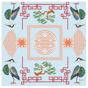 Mahjong chinoiserietafelkleed, Game Night Square-kaarttafel, zo trendy design, mahjong-tafellandschap, geweldig voor gastvrouw 3D-effect op lichtblauw
