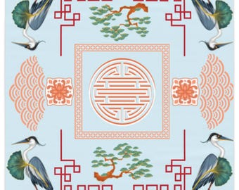 Mahjong Chinoiserie Tablecloth, Game Night Square card table so Trendy Design, Mahjong Tablescape, Great for hostess 3d effect on  lite blue
