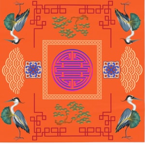 Toalha de mesa chinoiserie de Mahjong laranja, mesa de cartas quadrada para noite de jogos asiáticos, design moderno, mesa de Mahjong, ótima para festas